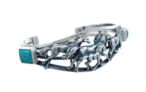 Native American Navajo Turquoise Sterling Silver Horse Cuff Bracelet JX123924